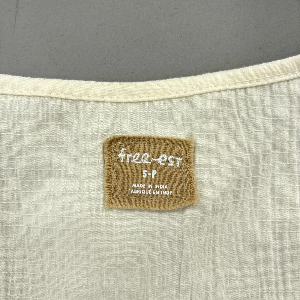 Free People Dress Small White White Sleeveless VNeck Swing Mini Button Ties Boho